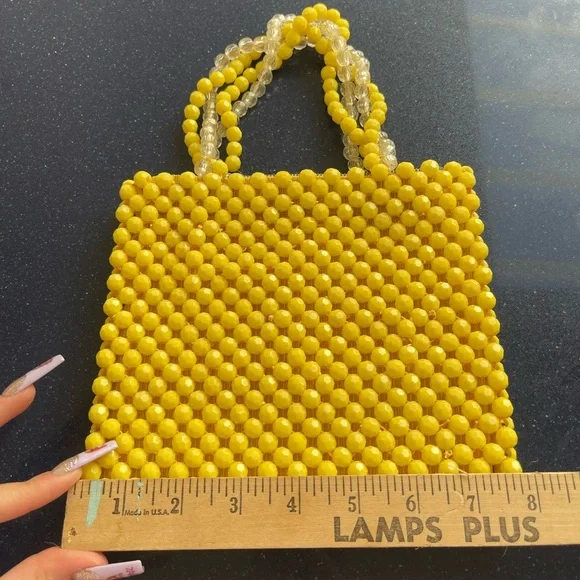 Yellow beaded purse beaded mini bag - Picture 4 of 5